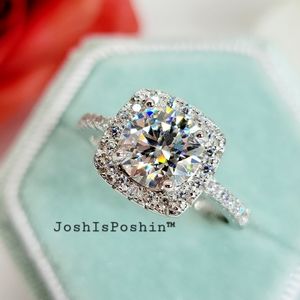 2CT. T.W. FL Moissanite cushion halo ring in sterling silver